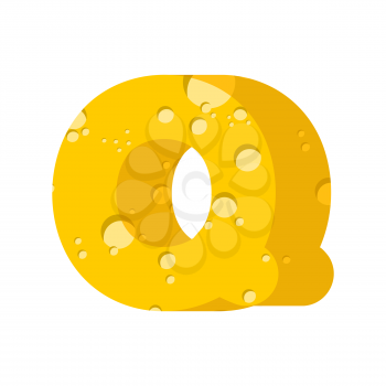 Letter Q cheese font. Symbol of cheesy alphabet. Dairy Food type sign. Vector illustration
