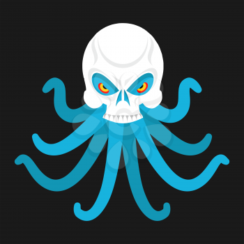 Octopus and skull. poulpe and head of skeleton. Vector illustration
