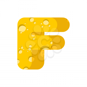 Letter F cheese font. Symbol of cheesy alphabet. Dairy Food type sign. Vector illustration
