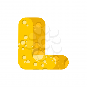 Letter L cheese font. Symbol of cheesy alphabet. Dairy Food type sign. Vector illustration
