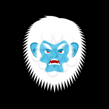 Yeti angry emoji. Bigfoot evil emotion face. Abominable snowman aggressive avatar. Vector illustration