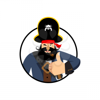 Pirate thumbs up. filibuster winks emoji. buccaneer cheerful. Vector illustration
