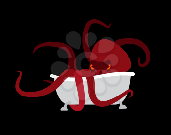 bath and Octopus. bathtub and monster. Vector illustration