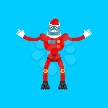 Robot Santa Claus. Mechanical cyborg grandfather for christmas.  Robotic old man. New Year Vector illustration
