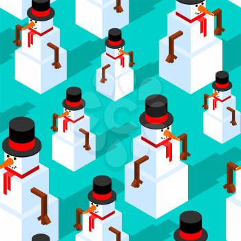 Snowman isometric pattern. Christmas background. New Year ornament Vector illustration
