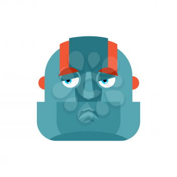 Robot sad emoji. Cyborg sorrowful emotions. Robotic man dull. Vector illustration