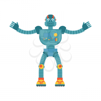 Robot happy. Cyborg merry emotions. Robotic man Joyful. Vector illustration