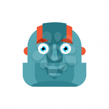 Robot happy emoji. Cyborg merry emotions. Robotic man Joyful. Vector illustration