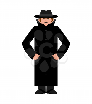 Spy in hat and coat isolated. Secret agent in cloak. Detective retro. Vector illustration.
