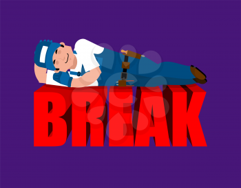 Break in working time. Plumber sleeping. Fitter asleep. Job Time out.  Vector illustration.
