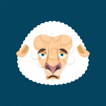 Sheep sad face avatar. Farm animal sorrowful emoji. Vector illustration