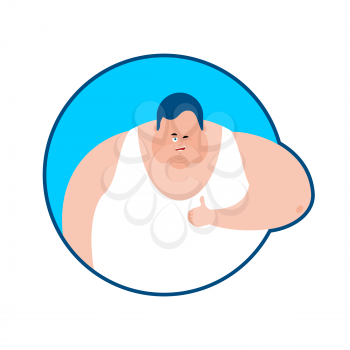 Fat thumbs up and winks emoji. Stout guy happy emoji. Big man. Vector illustration