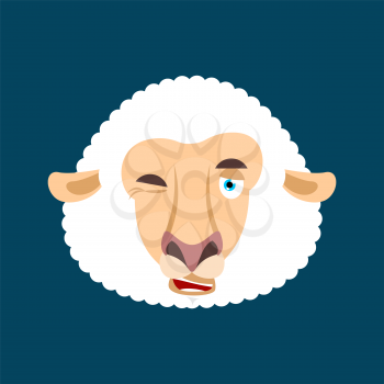 Sheep winking face avatar. Ewe Farm Animal happy emoji. Vector illustration