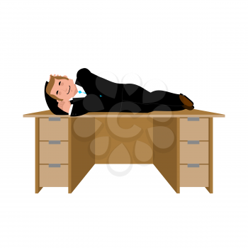 Businessman is sleeping on table. Boss asleep. Office life. Vector illustration.
