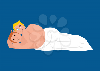 Gay couple in bed. Homosexuals are asleep. Guys under  blanket. LGBT vector illustration
