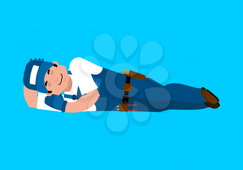 Plumber sleeping isolated. Fitter asleep. Break in working time. Job Time out.  Vector illustration.

