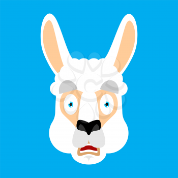 Lama Alpaca scared OMG face avatar. Animal Oh my God emoji. Frightened beast. Vector illustration
