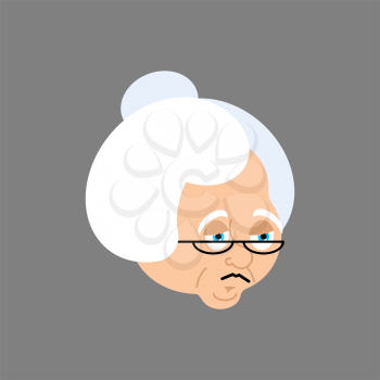 Grandmother sad emoji. Face grandma sorrowful isolated. Vector illustration
