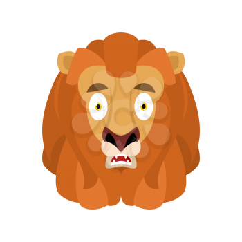 Lion scared OMG avatar emotion. Wild animal Oh my God emoji. Frightened beast. Vector illustration