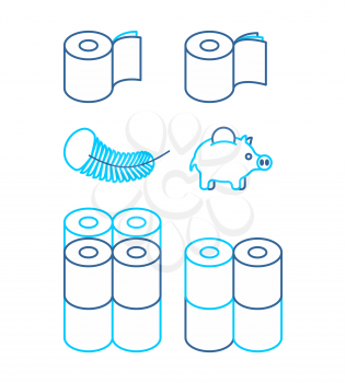 Toilet paper rol set icon. Economical, two-layered and soft. collection Symbol for packing. Vector illustration
