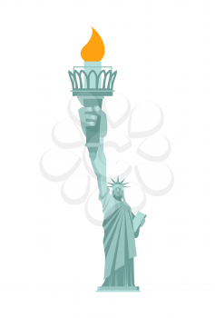 Statue of Liberty is large hand. Torch. United States landmark. America is symbol. Vector illustration