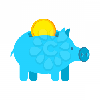 Pig piggy bank and coin. Financial illustration. Accumulation of money. Vector illustration
