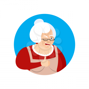 Grandmother thumbs up and winks emoji. Grandma happy emoji. Happy old Lady. Vector illustration
