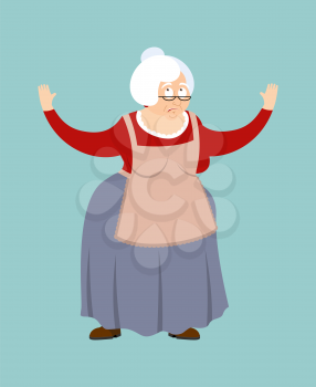 Grandmother confused emotions. Grandma is perplexed. Old lady surprise. Vector illustration