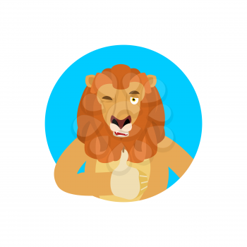 Lion thumbs up and winks emoji. Wild animal happy emoji. Vector illustration