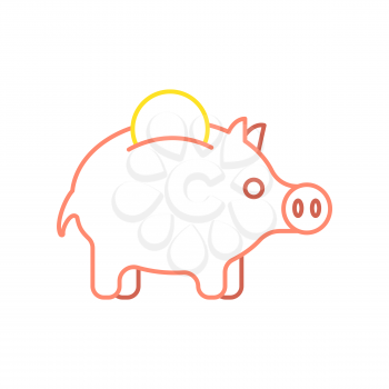 Pig piggy bank and coin linear style. Financial illustration. Accumulation of money. Vector illustration
