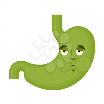 Stomach vomits emoji face avatar. Belly upchuck emotions. Internal organ green sick. Vector illustration