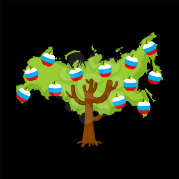 Patriotic apple tree Russia map. apples Russian flag. National State Plant. Vector illustration