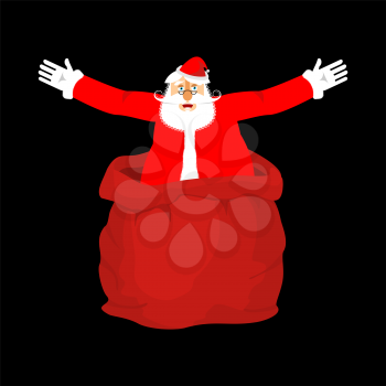 Santa Claus from open red bag. Christmas and New Year Vector Illustration
