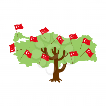 Patriotic tree Turkey map. Turkish flag. National political Plant. Vector illustration
