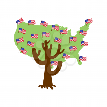 Patriotic tree USA map. America flag. National political Plant. Vector illustration
