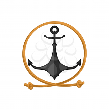 Rope and anchor. Sea emblem. Vector illustration

