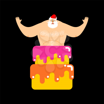 Santa Claus stripper from cake. Christmas congratulations. New Year Vector Illustration
