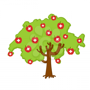 Patriotic apple tree Switzerland map. apples Swiss flag. National State Plant. Vector illustration