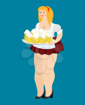 Oktoberfest girl and beer mug. National Beer Festival in Germany. Woman and alcohol
