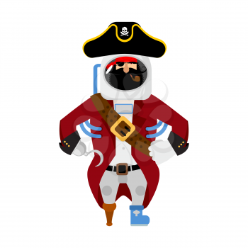 Space pirate. filibuster spaceman. buccaneer Cosmonaut in protective suit. rover astronaut in helmet. Eye patch and smoking pipe. pirates cap. Bones and Skull
