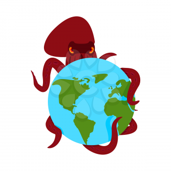 Octopus and earth. poulpe monster and planet