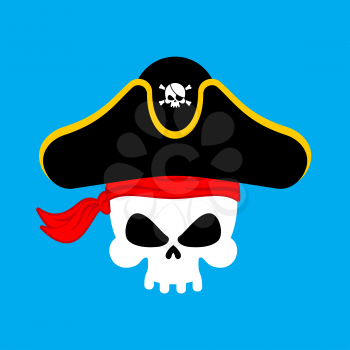 Skull Pirate portrait in hat. Eye patch. filibuster cap. skeleton corsair  

