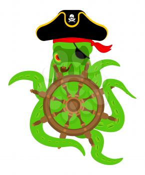 Octopus pirate and Handwheel. poulpe buccaneer and Rudder. Eye patch and smoking pipe. pirates cap. Bones and See animal filibuster
