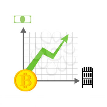 Growth bitcoin graph. Growth of  Cryptocurrency. Virtual money. Vector illustration
