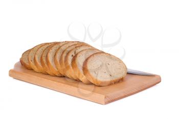 steel knife and bread at board