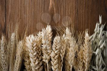 ears of cereals on wooden background