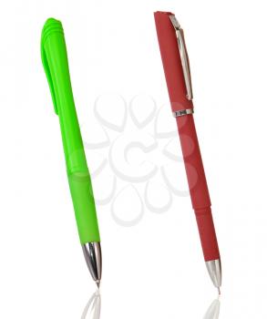 red and green pens isolated on white background