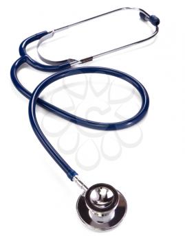 black and blue stethoscope isolated on white background