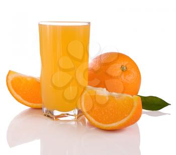 juice and oranges isolated on white background