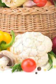 vegetable and basket isolated on white background